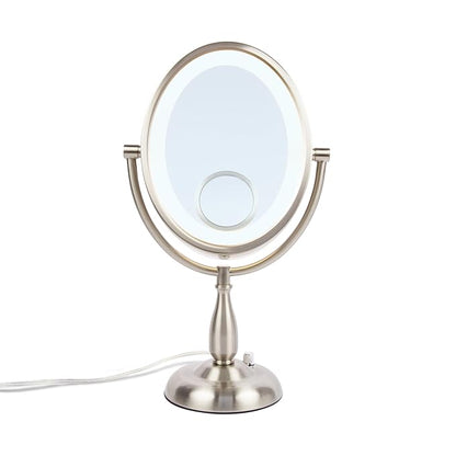 JERDON Lighted Makeup Mirror with 10X-1X Magnification & 15X Spot Mirror - Nickel Finish - Model HL9510NL