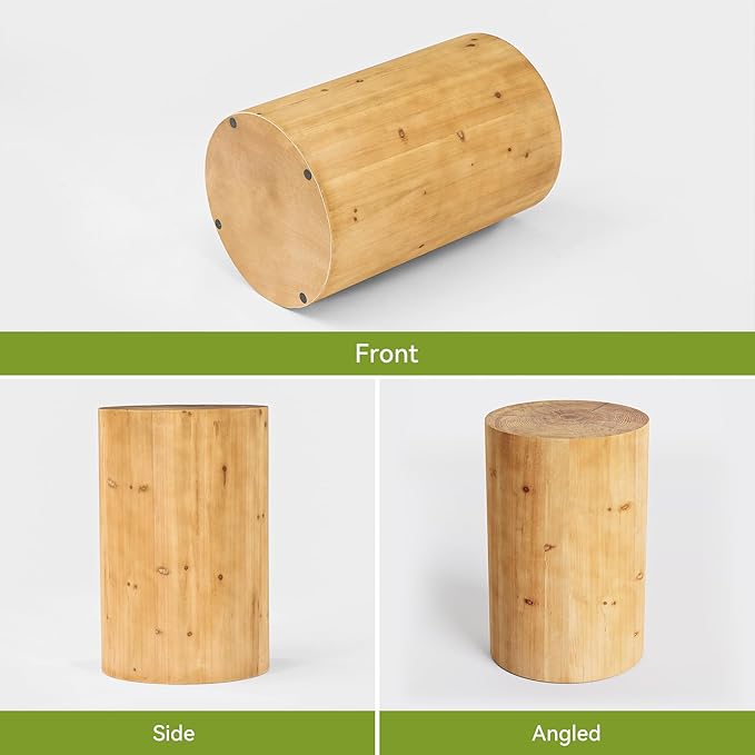 LITTLE TREE Small End Table, Wood Round Drink Table, Farmhouse Side Table for Small Spaces, Modern Plant Stand, Accent Cocktail Table for Living Room, Bedroom Nightstand, Wooden Pedestal Natural