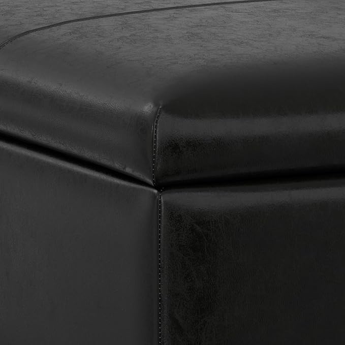 SIMPLIHOME Gabbie 36 inch Wide Contemporary Square Square Coffee Table Storage Ottoman in Midnight Black PU Black Faux Leather, Assembled, for The Living Room, Entryway and Family Room