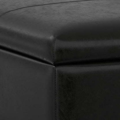 SIMPLIHOME Gabbie 36 inch Wide Contemporary Square Square Coffee Table Storage Ottoman in Midnight Black PU Black Faux Leather, Assembled, for The Living Room, Entryway and Family Room