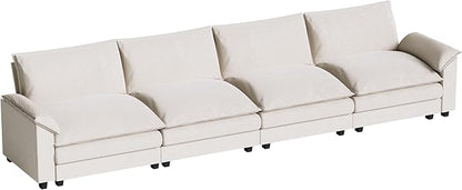 Homall 159" Modular Sectional Sofa, Linear Sofa Couch with Double-Layer Cushion, DIY Combination Chenille Deep 4-Seat Cloud Couch for Living Room, Apartment (White, Linear Sofa)