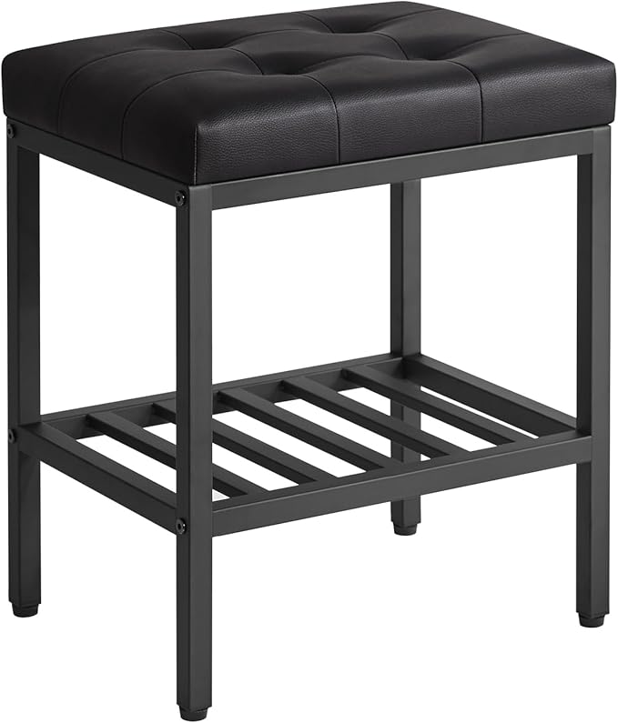 IBUYKE Rectangular Makeup Stool with Adjustable Feet and Storage Space, Footrest Chair, PU Vanity Seat, Multi-Use as Small Side Table or Ottoman, for Bedroom, Black WBD017B