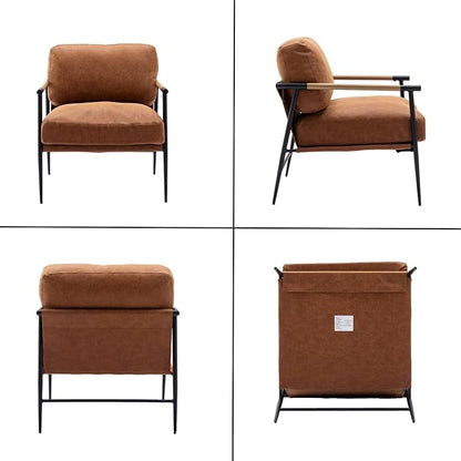 HEAH-YO Modern Accent Chairs Set of 2, PU Faux Leather Living Room Chairs with Backrests, Comfy Reading Side Chairs with Metal Legs for Bedroom, Brown