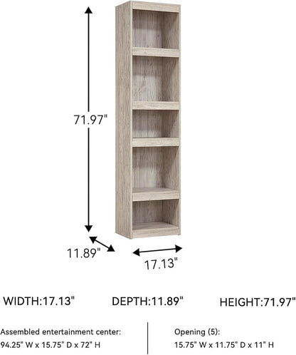 Signature Design by Ashley Willowton Coastal Entertainment Center Pier Bookcase with 3 Adjustable Shelves, Whitewash