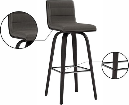Armen Living Vienna 30" Swivel Bar Stool in Black Wood Finish with Gray Faux Leather - Set of 2