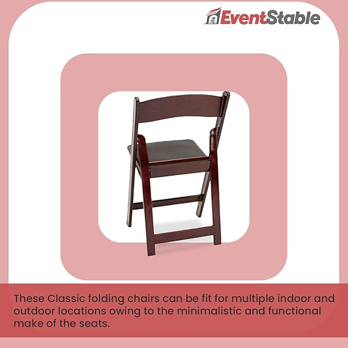 EventStable Titan PRO Resin Folding Chair - Mahogany Indoor/Outdoor Lightweight Folding Chair with Vinyl Padded for Weddings Parties Events - 4 Pack