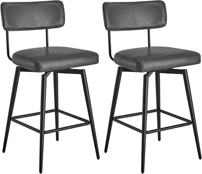 Watson & Whitely Swivel Counter Height Bar Stool Chairs Set of 2, 27.4" Faux Leather Upholstered Counter Stools with Back and Metal Frame, Grey