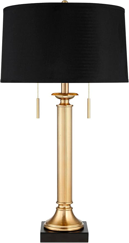 Possini Euro Design Wynne 30" Tall Traditional Glam Table Lamp with USB Ports A+C Charging Warm Gold Metal Black Drum Shade for Living Room Bedroom House Bedside Nightstand Office Reading Family
