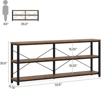 Tribesigns 70.9-Inch Extra Long Console Table, 3-Tier Industrial Sofa Table with Metal Frame, Modern Behind Couch Table with Storage Shelves for Living Room Entryway Hallway Foyer (Brown and Black)