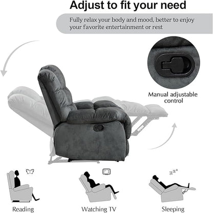 CANMOV Manual Reclining Sofa Set,2 Pieces Sofa Furniture Set for Living Room, Manual Recliner Chair and Recliner Loveseat with Arms for Living Room, Bedroom, Grey(1+2)
