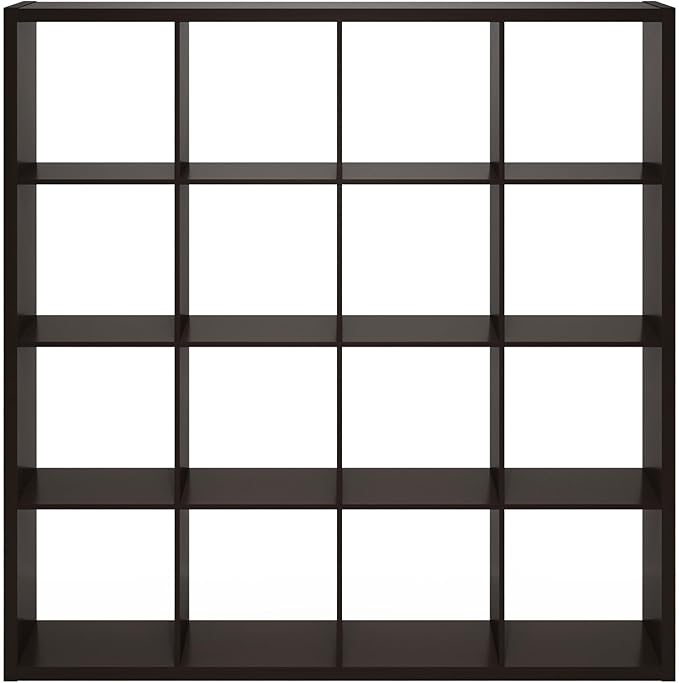 Furinno Cubicle Book Shelf, 16-Cube Thick Frame Bookshelf, Reversible Bookcase with Open Back, 14.6 x 57.8 x 58, for Living Room, Bedroom, Home Office, Black Dark Oak