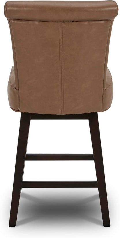 CHITA 26 Inch Counter Height Swivel Bar Stools Set of 4, FSC Certified Modern Upholstered Faux Leather Swivel Barstool Chair with Back, Saddle Brown