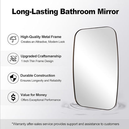 ANDY STAR Brushed Bronze Bathroom Mirror, 30x36 Oblong Mirror with Stainless Steel Metal Frame, Oval Vanity Mirror for Over Sink, Modern Anti Rust Wall Mounted