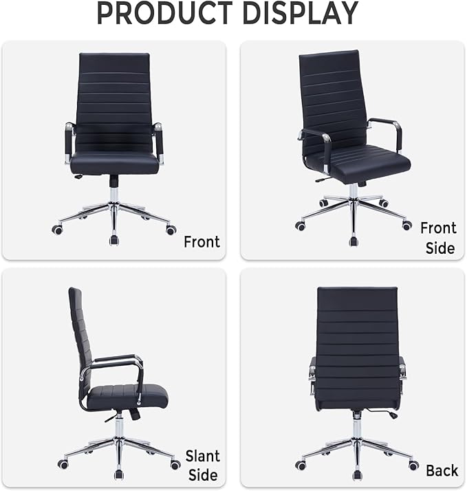 Sidanli Ergonomic Office Chair, Executive PU Leather Desk Chair with Adjustable Lumbar Support and Smooth-Rolling Wheels for Home Office Conference Room, High Back, Black