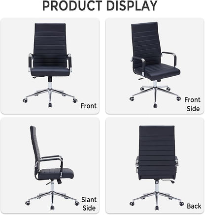 Sidanli Ergonomic Office Chair, Executive PU Leather Desk Chair with Adjustable Lumbar Support and Smooth-Rolling Wheels for Home Office Conference Room, High Back, Black
