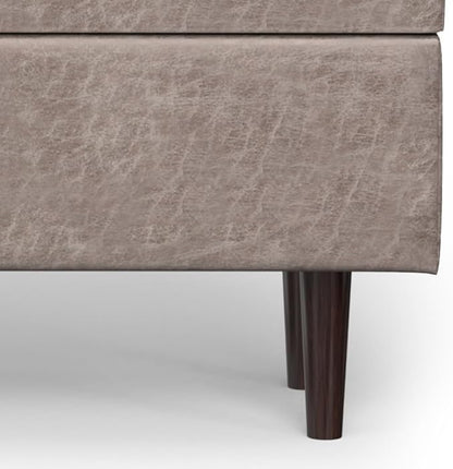 SIMPLIHOME Shay 48 inch Wide Mid Century Modern Rectangular Storage Ottoman in Distressed Grey Taupe Vegan Faux Leather, Assembled, for The Living Room, Entryway and Family Room