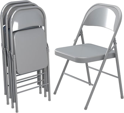 V&LX 4-Pack Double Hinged Chair 30" Metal Folding Steel Chairs Foldable Chair 4 Pack for Wedding Office Meeting Party Patio Outdoor Events, Set of 4,Grey