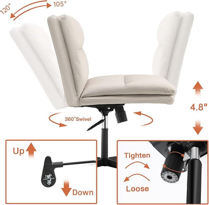 EMIAH Armless Office Desk Chair No Wheels PU-Padded Vanity Mid-Back Ergonomic Home Computer Comfortable Adjustable Swivel Task Chair with Thickened Cushion