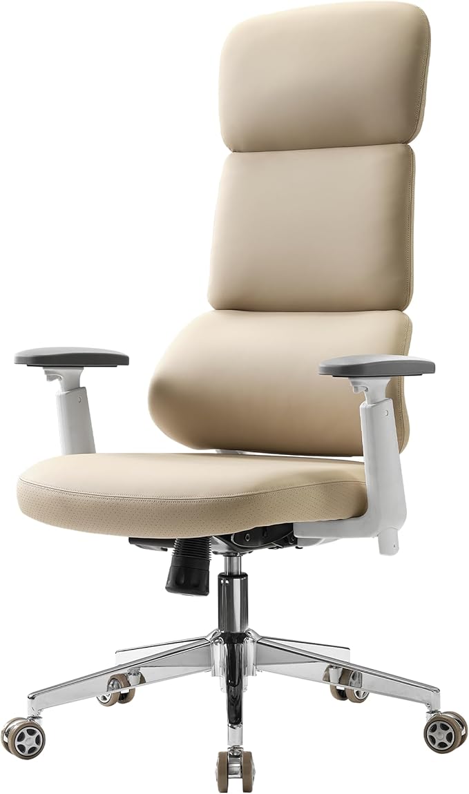EUREKA ERGONOMIC Remi High Back Office Chair, PU Leather Office Chair with Wheels, Leather Desk Chair, Executive Office Chair Comfy for Home & Office, Beige