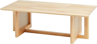 VEVOR Rattan Coffee Table, Rectangle Woven With Rubber Wood Top, 47-Inch Modern Boho Storage Table With Natural Legs, for Living Room, Bedroom & Small Spaces