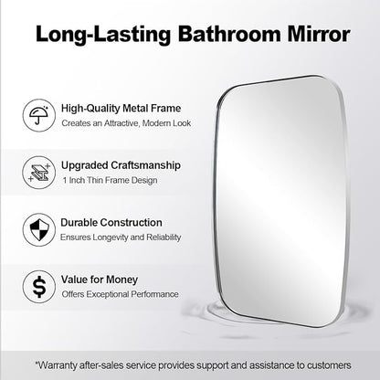 ANDY STAR Chrome Oblong Mirror, 30x48 Inch Polished Chrome Oval Mirror for Bathroom with Stainless Steel Metal Frame, Wall Mouned for Bathroom, Living Room, Entryway