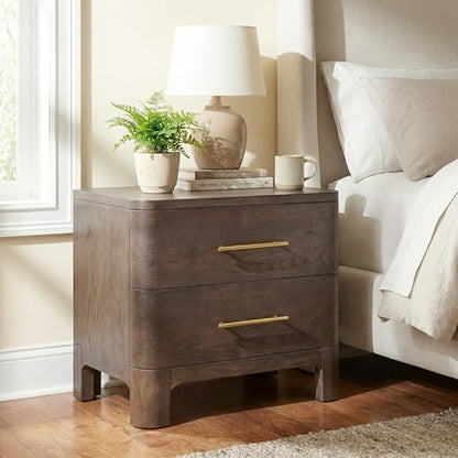 Christopher Knight Home Egbert Modern Nightstand with Drawers, Wooden Small Night Stand with Rounded Corners Design, Bedside Table/End Table for Bedroom, Multipurpose Storage Cabinet, Brown