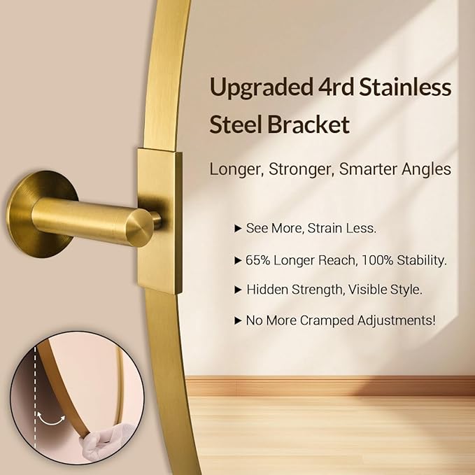 ANDY STAR Gold Bathroom Mirror, 20" x 30" Tilting Vanity Oval Mirror for Wall, Brushed Gold Stainless Steel Metal Frame Pivot Mirror Hangs Vertically Wall-Mounted