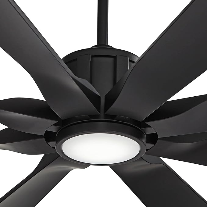 Possini Euro Design 60" Defender Modern Large Indoor Outdoor Ceiling Fan with LED Light Remote Control Matte Black Damp Rated for Patio Exterior House Home Porch Gazebo Garage Barn