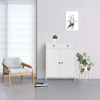 BESFUR Metal Storage Cabinet 35" H,Metal Cabinet with Drawer and Adjustable Shelf for Home Office, Garage,Classroom, Apartment, Warehouse, Utility Room White