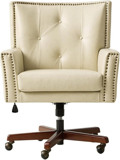 HULALA HOME Modern Home Office Chair with Tilt Lock & Metal Base, Desk Chair with 360° Swivel & Tilt Function, Height Adjustable, Wide Seat Computer Task Chair with Wheels & Padded Cushion, Beige