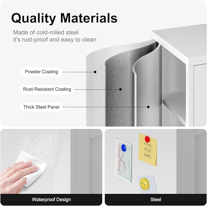 Metal Bathroom Floor Storage Cabinet,Small Storage Sideboard with 2 Doors and 2 Adjustable Shelves, 12" Small Cabinets White Freestanding Locker for Entryway,Living Room,Hallway