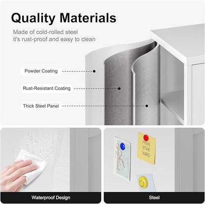 Metal Bathroom Floor Storage Cabinet,Small Storage Sideboard with 2 Doors and 2 Adjustable Shelves, 12" Small Cabinets White Freestanding Locker for Entryway,Living Room,Hallway