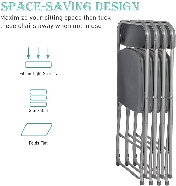 70 Pack Plastic Grey Folding Chairs,Portable Party Chairs Stackable Commercial Seats with Steel Frame for Office Home Outdoor Indoor Wedding Party Patio Dinning Events,350lbs Capacity