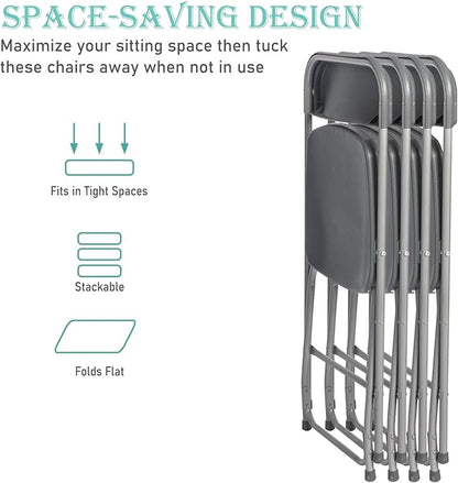 100 Pack Plastic Grey Folding Chairs,Portable Party Chairs Stackable Commercial Seats with Steel Frame for Office Home Outdoor Indoor Wedding Party Patio Dinning Events,350lbs Capacity