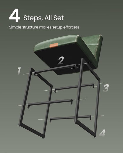 VASAGLE EKHO Collection - Bar Stools Set of 2, Counter Height Stools with Backs, 26.4-Inch Barstools Chairs, Synthetic Leather with Stitching, Mid-Century Modern, Dining Kitchen Island, Forest Green