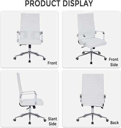 Sidanli Ergonomic Desk Chairs, Executive Swivel Faux Leather High Back Chair with Comfortable Lumbar Support and Smooth Rolling Wheels for Office, White