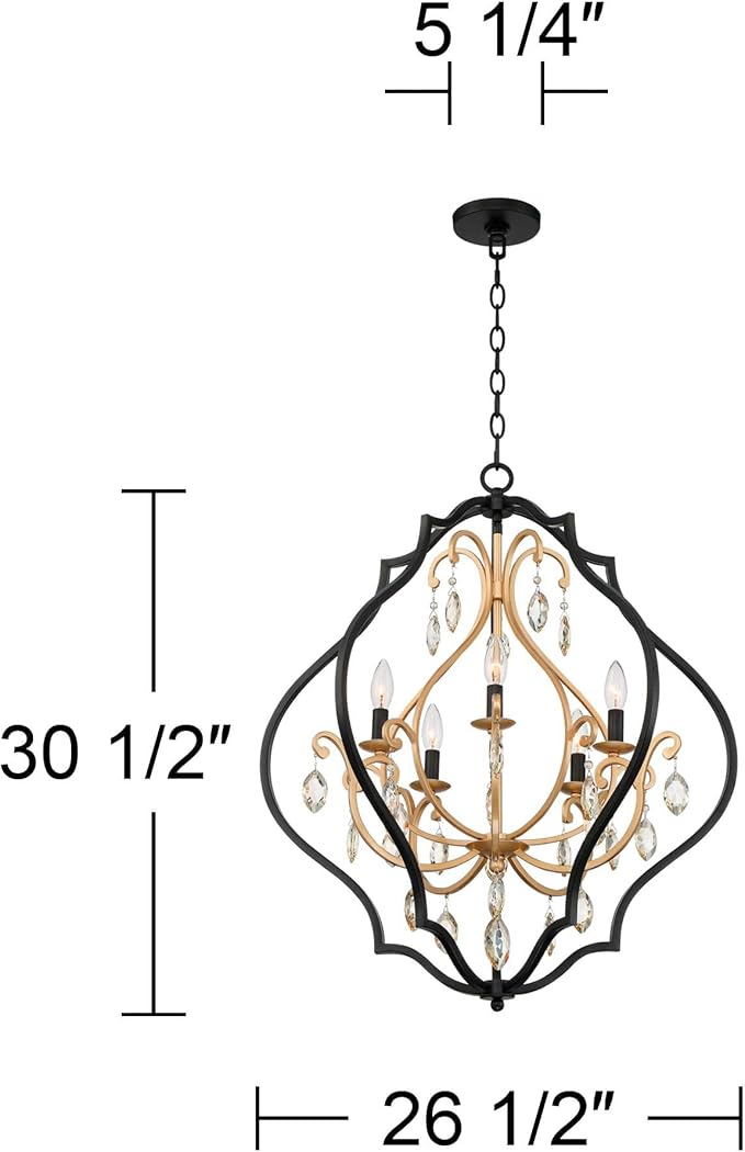 Clara Black Soft Gold Iron Pendant Chandelier 26 1/2" Wide French Amber Crystal 5-Light Fixture for Dining Room House Home Foyer Entryway Kitchen Bedroom Living High Ceiling - Barnes and Ivy