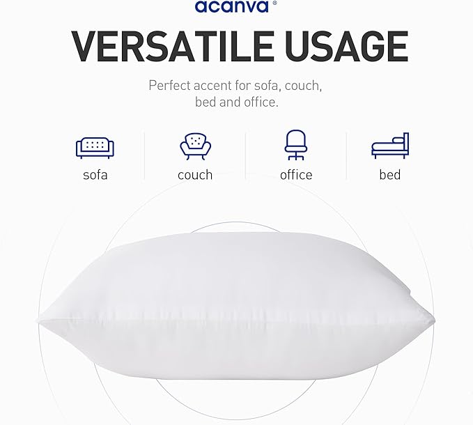 Acanva Indoor Decorative 28x28 Throw Pillow Inserts Pack of 2, Premium Polyester Fiber Fill Square Sham Stuffer Cushion for Sofa, Bed, Couch and Chair, Machine Washable, 2 Count (Pack of 1), White