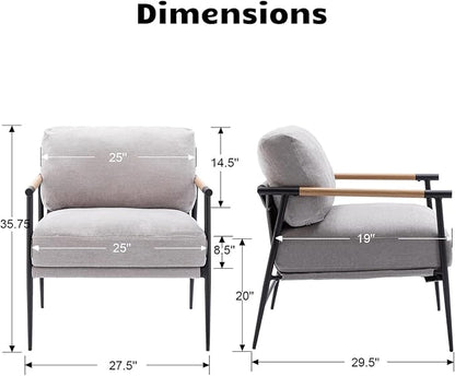 HEAH-YO Modern Accent Chair Set of 1, Upholstered Chenille Living Room Chair with Backrests, Comfy Reading Armchair for Bedroom, Gray