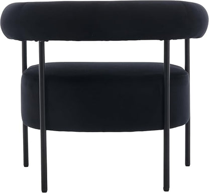 Modern Accent Chairs Set of 2 with Curved Back, Black Small Velvet Barrel Vanity Chairs Armchairs with Metal Legs & Upholstered for Living Room, Makeup Room