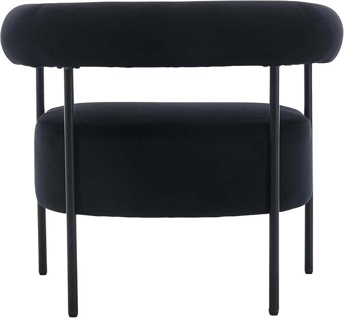 Modern Accent Chair with Curved Back, Small Living Room Vanity Chair, Black Comfy Velvet Barrel Armchair with Metal Legs & Upholstered for Bedroom, Makeup Room