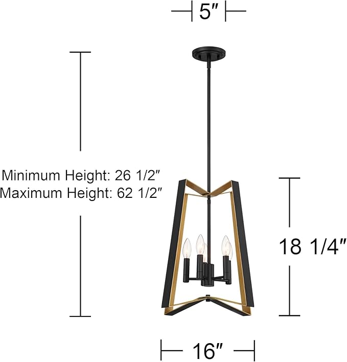 Possini Euro Design Clara 16" Modern Pendant Chandelier Ceiling Light Fixture Dining Room Over Table Kitchen Island Foyer Hanging 4-Light Black Gold Finish Hallway Entryway Living Room Indoor Office