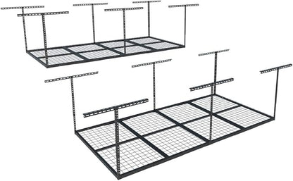 FLEXIMOUNTS 4x8 Overhead Garage Storage Rack, Adjustable Organization System, Heavy-Duty Metal Ceiling Racks, 2 pack, Black, Classic Series