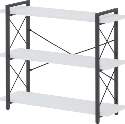 HCHQHS Bookshelf, 3-Tier Industrial Bookcase, Open Book Shelf, Freestanding Horizontal Bookshelves with Metal Frame