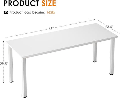 Need 63 Inch Large Computer Desk - Modern Simple Style Home Office Desk Gaming Desk, Basic Writing Table for Study Student, White Desk