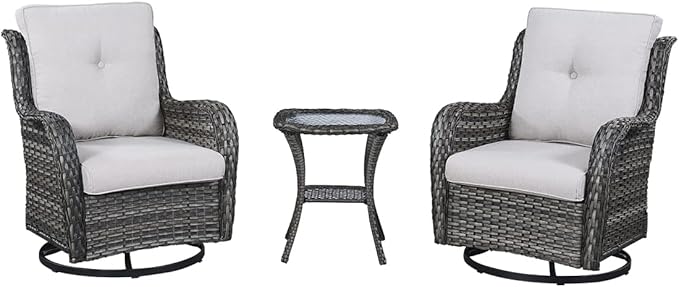 HUMMUH Outdoor Furniture Patio Furniture Set 6 Pieces Wicker Outdoor Sectional Sofa with Swivel Rocking Chairs,Patio Ottomans,Side Table