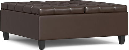 SIMPLIHOME Harrison 40 inch Wide Transitional Square Large Coffee Table Storage Ottoman in Chocolate Brown Vegan Faux Leather, Assembled, for The Living Room and Bedroom