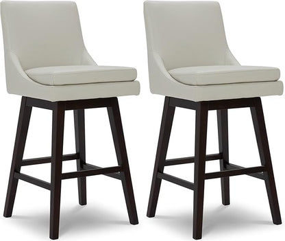 CHITA Bar Height Swivel Barstool with Back Set of 2, FSC Certified Upholstered Bar Stool, 30.7" H Seat Height, PU Leather in Creamy Gray