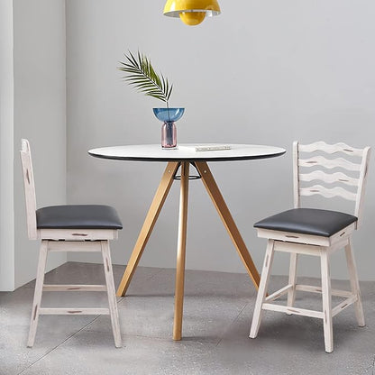 COSTWAY Bar Stools Set of 4, 25” 360° Swivel Counter Height Chairs with Rubber Wood Frame, Cushioned Seat, Ergonomic Backrest & Footrest, Wooden Upholstered Barstools for Kitchen Island (4, 25”)