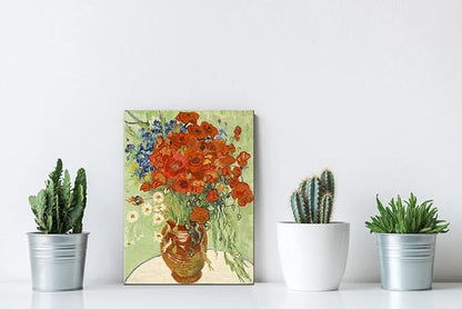 Wieco Art Abstract HD Red Poppies and Daisies Canvas Prints Wall Art of Van Gogh Famous Floral Oil Paintings Reproduction Classic Flowers Pictures Artwork on for Home Office Decorations Wall Decor